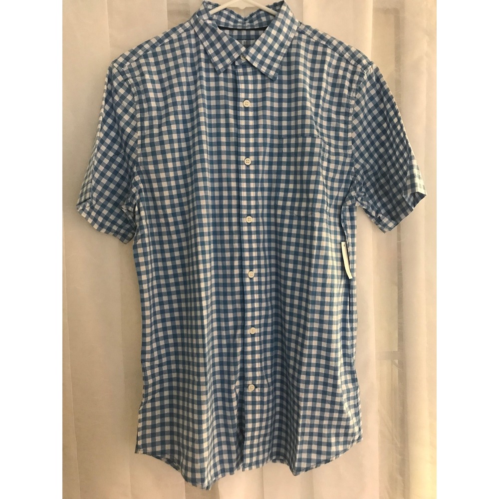 Amazon Essentials Mens Slim‎ Fit Short Sleeve Gingham Button Down Shirt Blue M